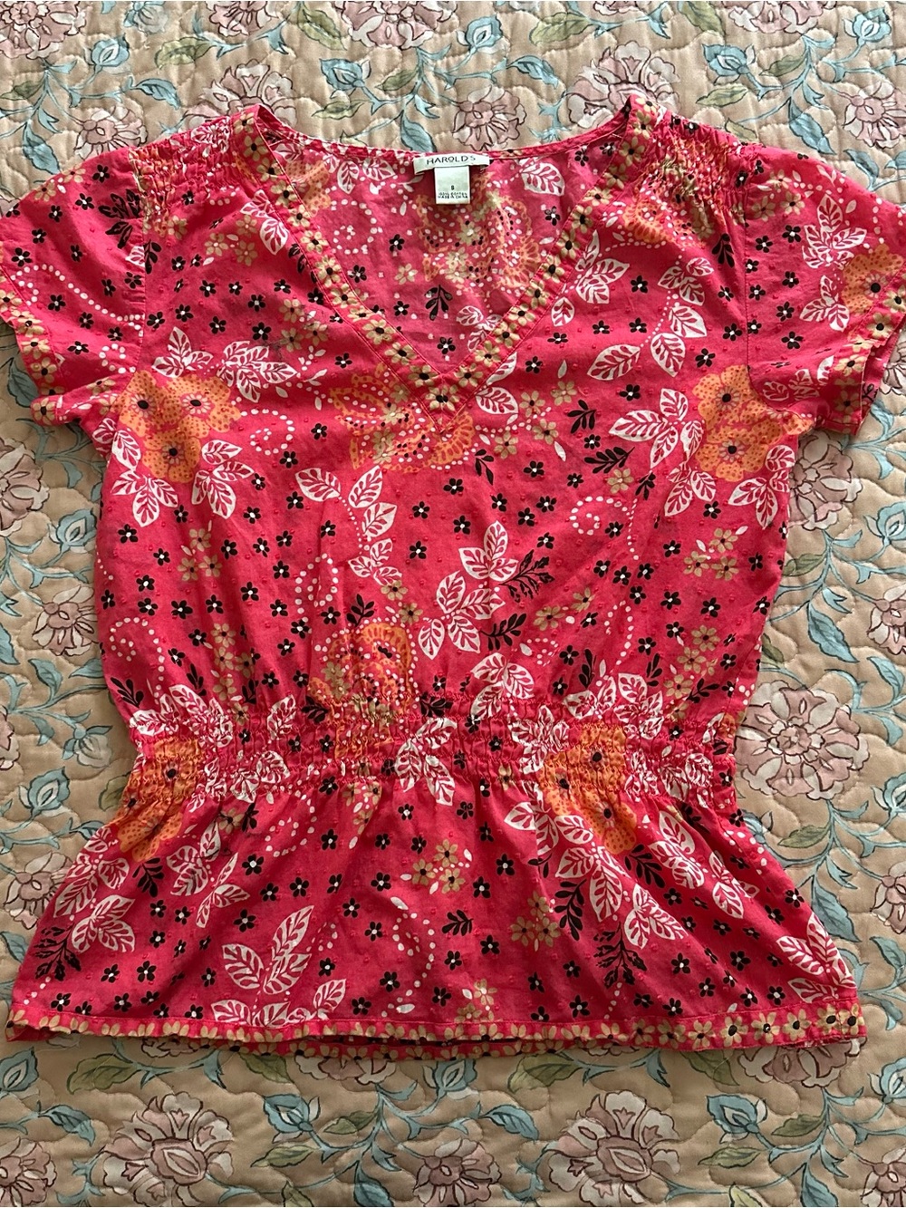 Harold’s Pink Orange & Brown Whimsy Floral Print Women’s Top